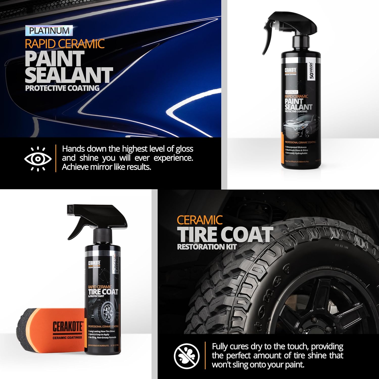 CERAKOTE Fully Covered Bundle - Complete Car Care with Rapid Ceramic Paint Sealant, Interior Detailer, Tire Coat, Glass Protectant, High Foam Vehicle Shampoo