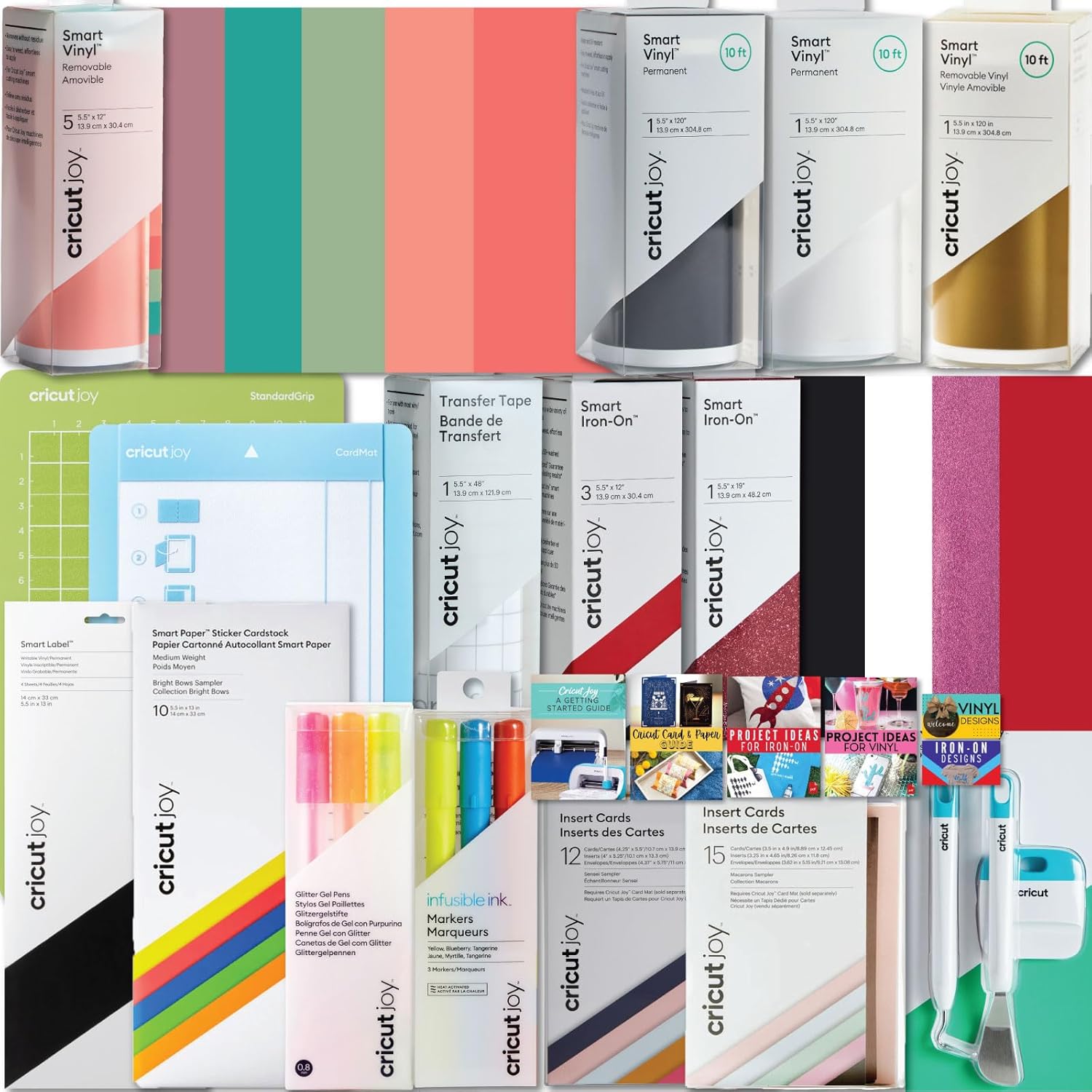 Cricut Ultimate All-in-One Materials and Accessories Bundle - 55+ Piece Beginner Sampler Material Kit for Cricut Joy Cutting Machines - Vinyl Rolls, HTV, Card Making Packs, Pens, Tools & Cutting Mats