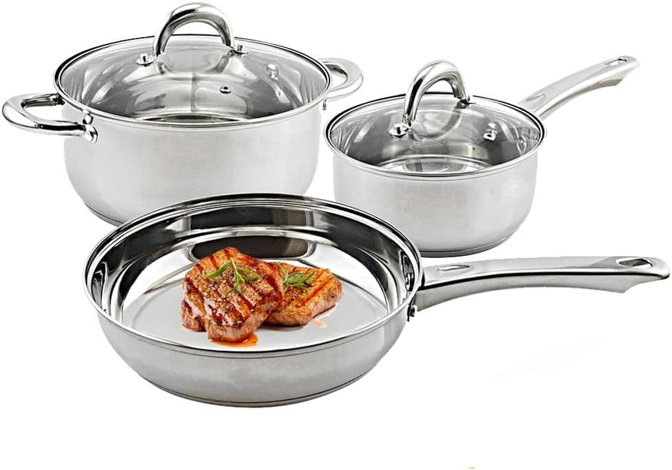 Cookware Set Stainless SteelCooking Ware with Stockpot Saucepan Saute Fry Pan with Lids Kitchenware Set 5pcs