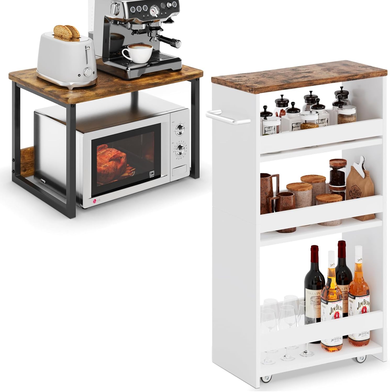 MARTY Countertop Organizer Cabinet Shelf, 17.3x12.6 Large Spice Racks Microwave Oven Rack Desktop Storage Organization