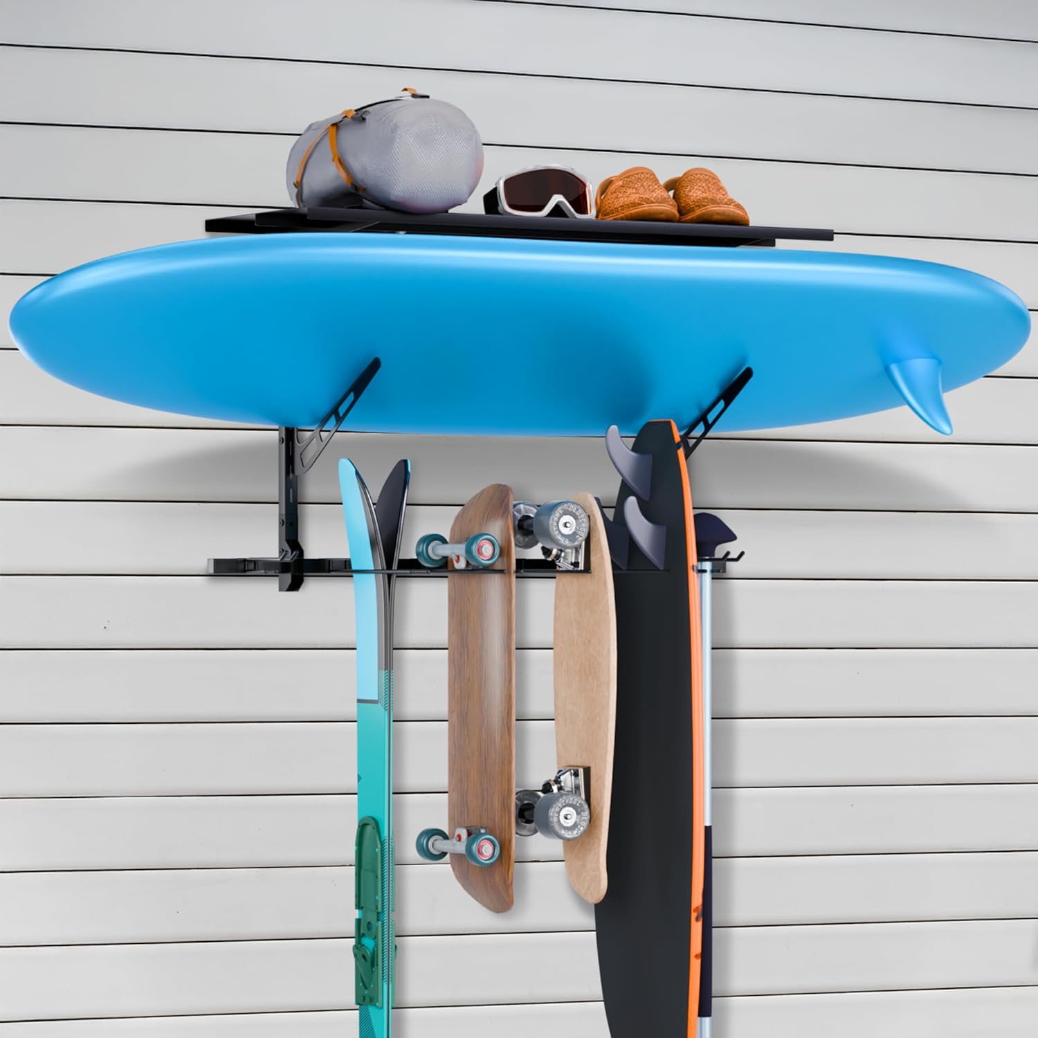 Multipurpose Skateboard Rack – Vertical Water Ski Wall Mount, Multi-Purpose Sports Gear Rack for Longboards, Paddleboards, Wakeboards & Surfboards – Watersports Storage Organizer – 46x16x14 Inches