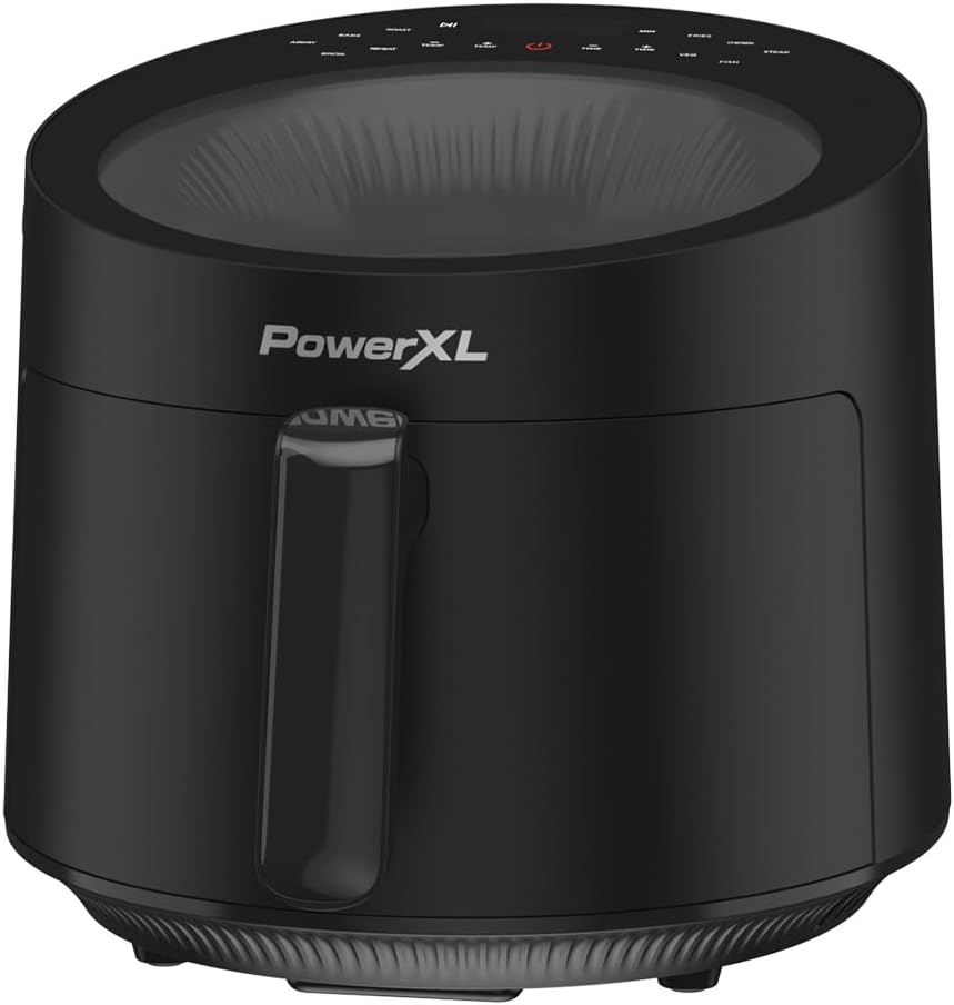PowerXL LUMINEX 5.3 QT Radiant Light Air Fryer, Heats to 400°F in 2.4 Seconds, Auto Shut-off, 10 Quick-Touch Presets, Skylight Window