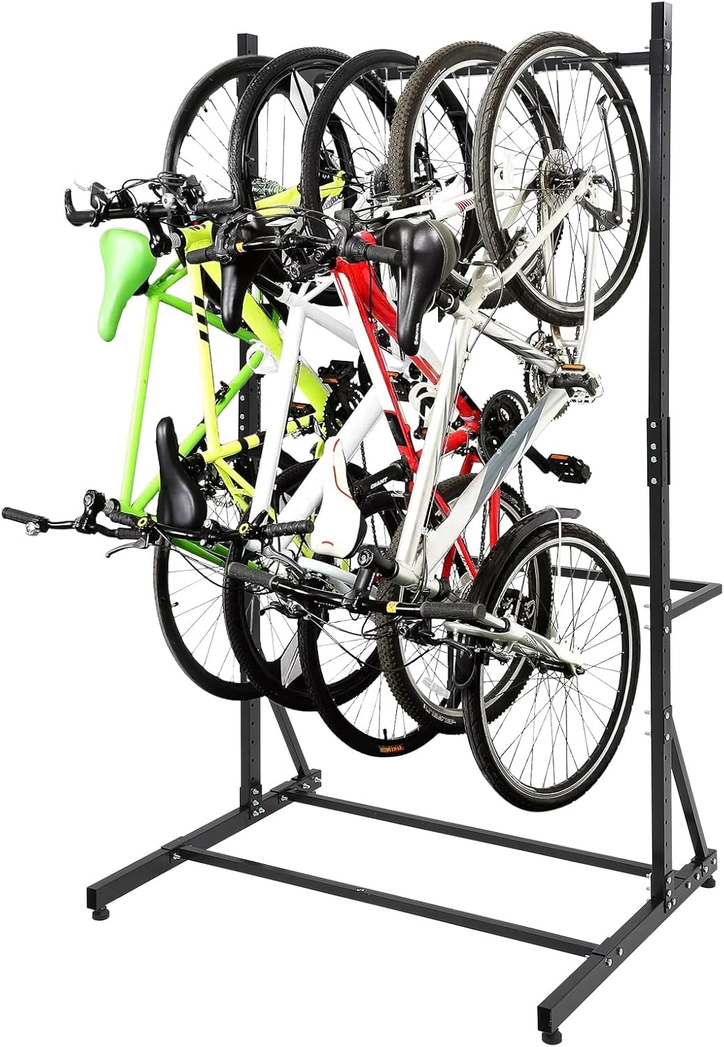 PeakPursuit Freestanding Bike Rack for 5 Bicycles, Vertical Bike Rack with 300 Lbs Capacity, Adjustable Height Indoor Bike Storage Rack, Black