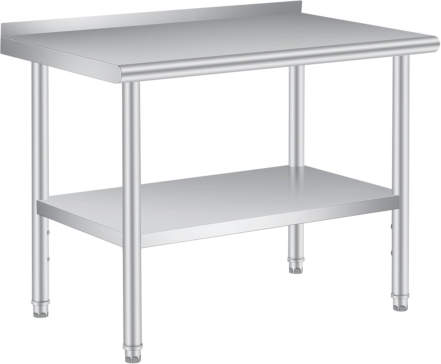 Stainless Steel Prep Table, 48 x 24 in, with Backsplash, Adjustable Undershelf, Commercial Heavy Duty Table with Adjustable Under Shelf for Outdoor Use,Restaurants,Hotels,Works