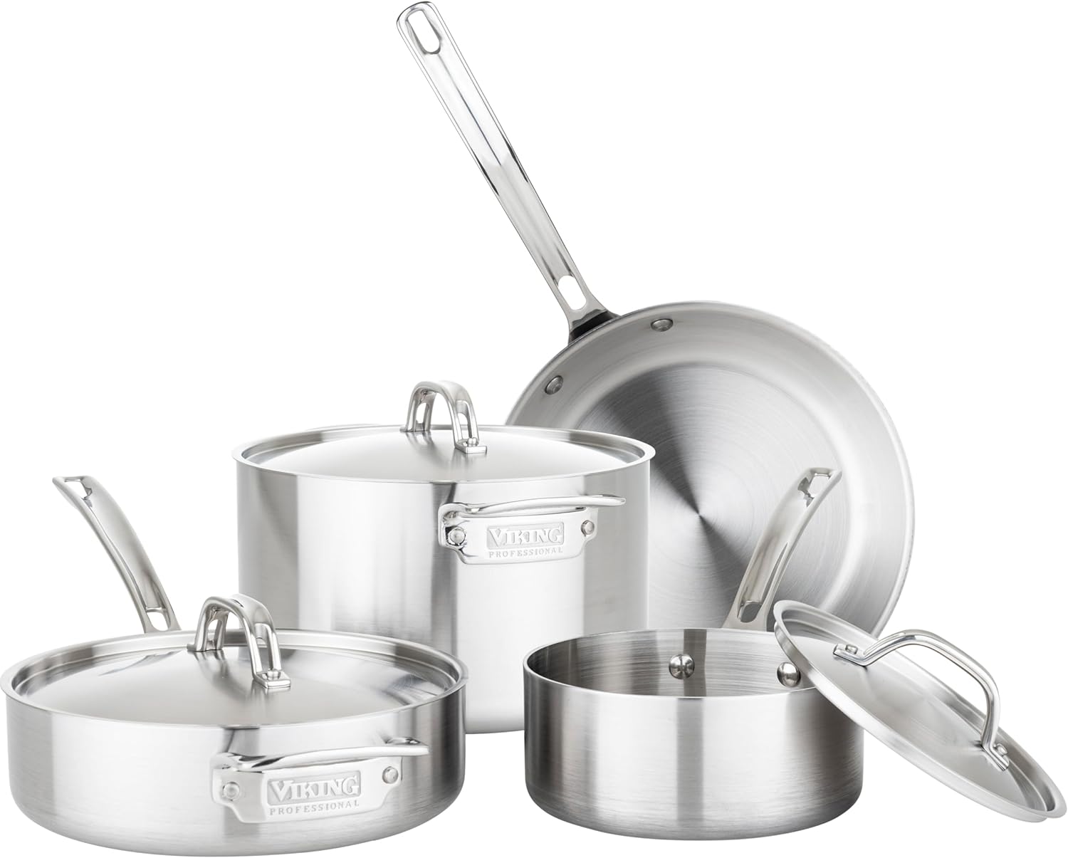Viking 5-Ply Pots and Pans Set, 7 Piece Stainless Steel Kitchen Cookware, Silver
