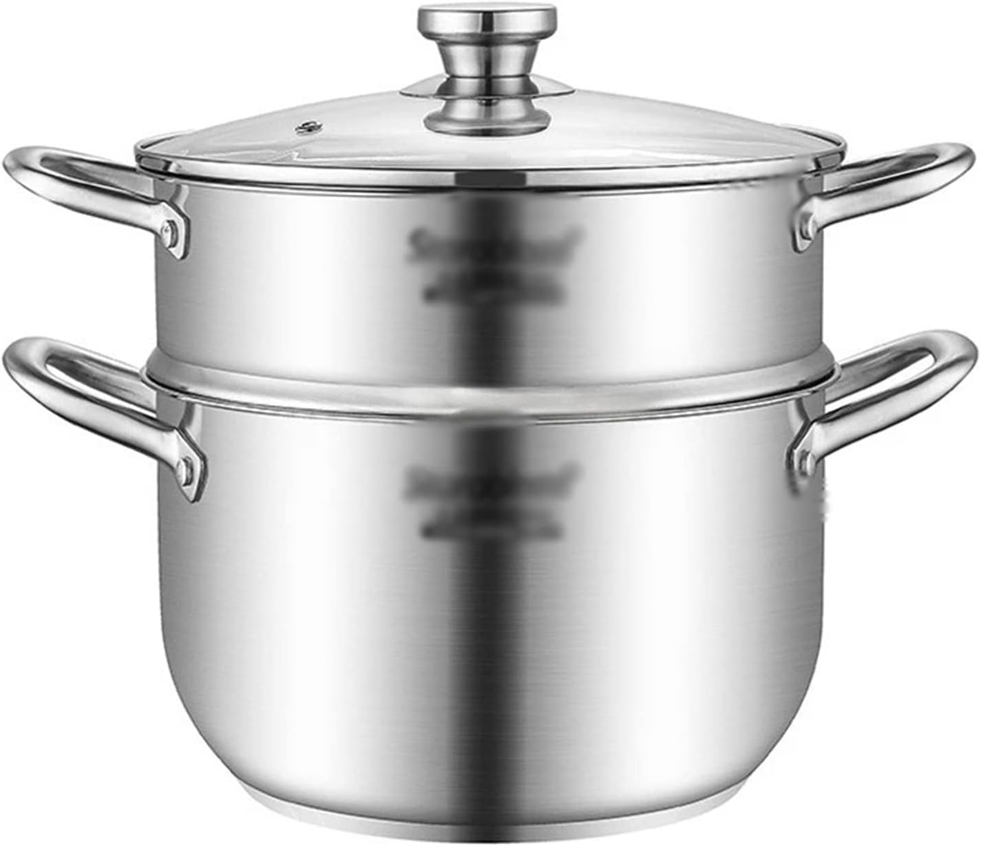 Stainless Steel Steamer Gas Induction Cooker Soup Steamboat Pot 1/2 Tier with Glass Lid Kitchen Cookware