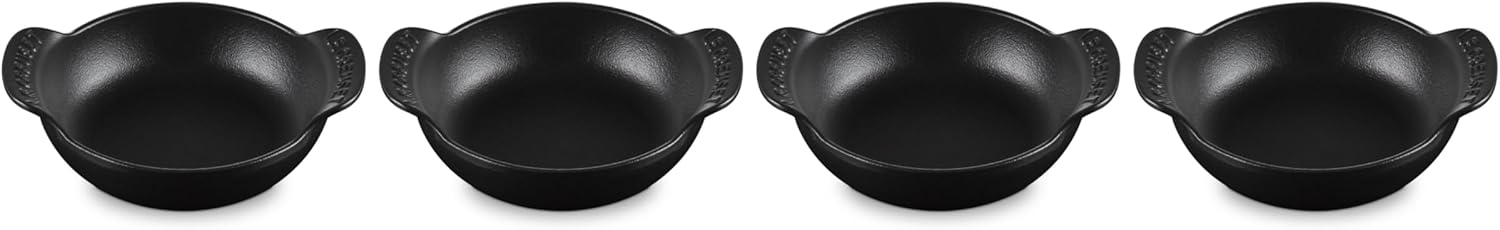 Le Creuset Enameled Cast Iron Gourmand Collection Set of 4 Mini Round Braiser, .3 qt., Matte Black w/Stainless Steel Knob
