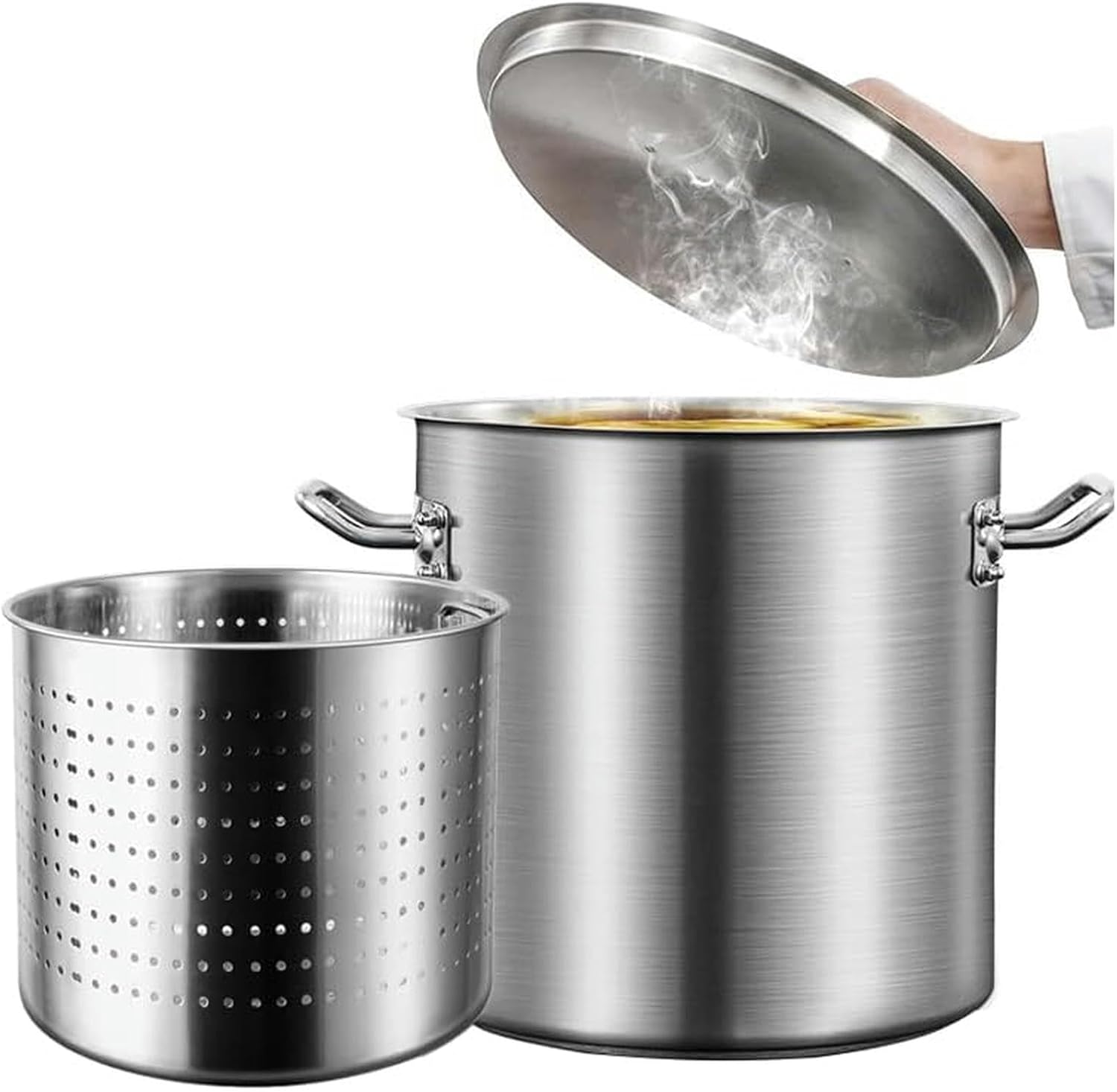 Stainless Steel Turkey Fryer Heavy Duty Crawfish Seafood Boil Pot with Strainer Basket and Lid 27Qt/45Qt/63Qt Large Stock Pot for Peanuts Corn and Low Country Boils,50L/45Qt(50L/45Qt)