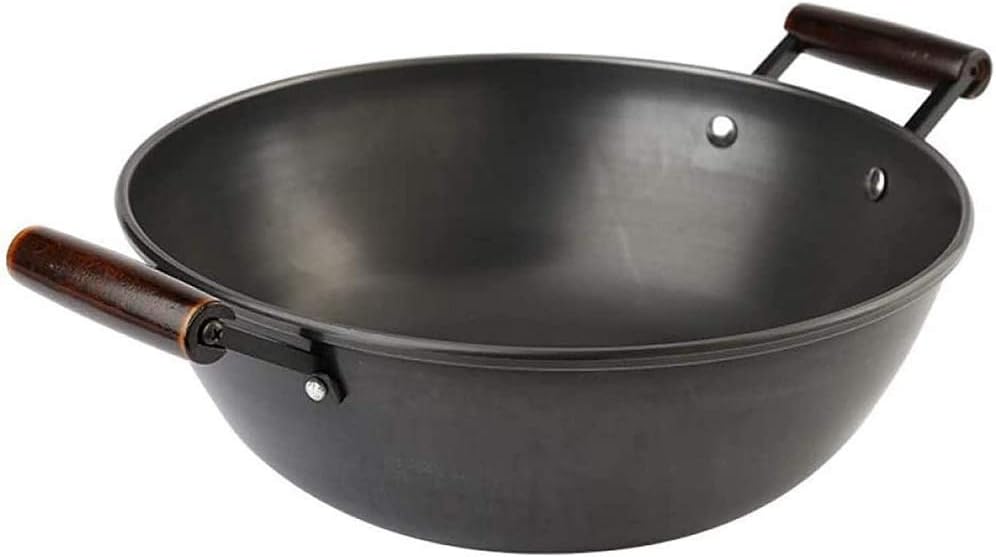 Cast Iron Wok Pan Fine Iron Stew Non-Stick Wok Uncoated Household Large Iron Pan Double Ear Pig Iron Stew Pan, Frying pan Pot(32cm)