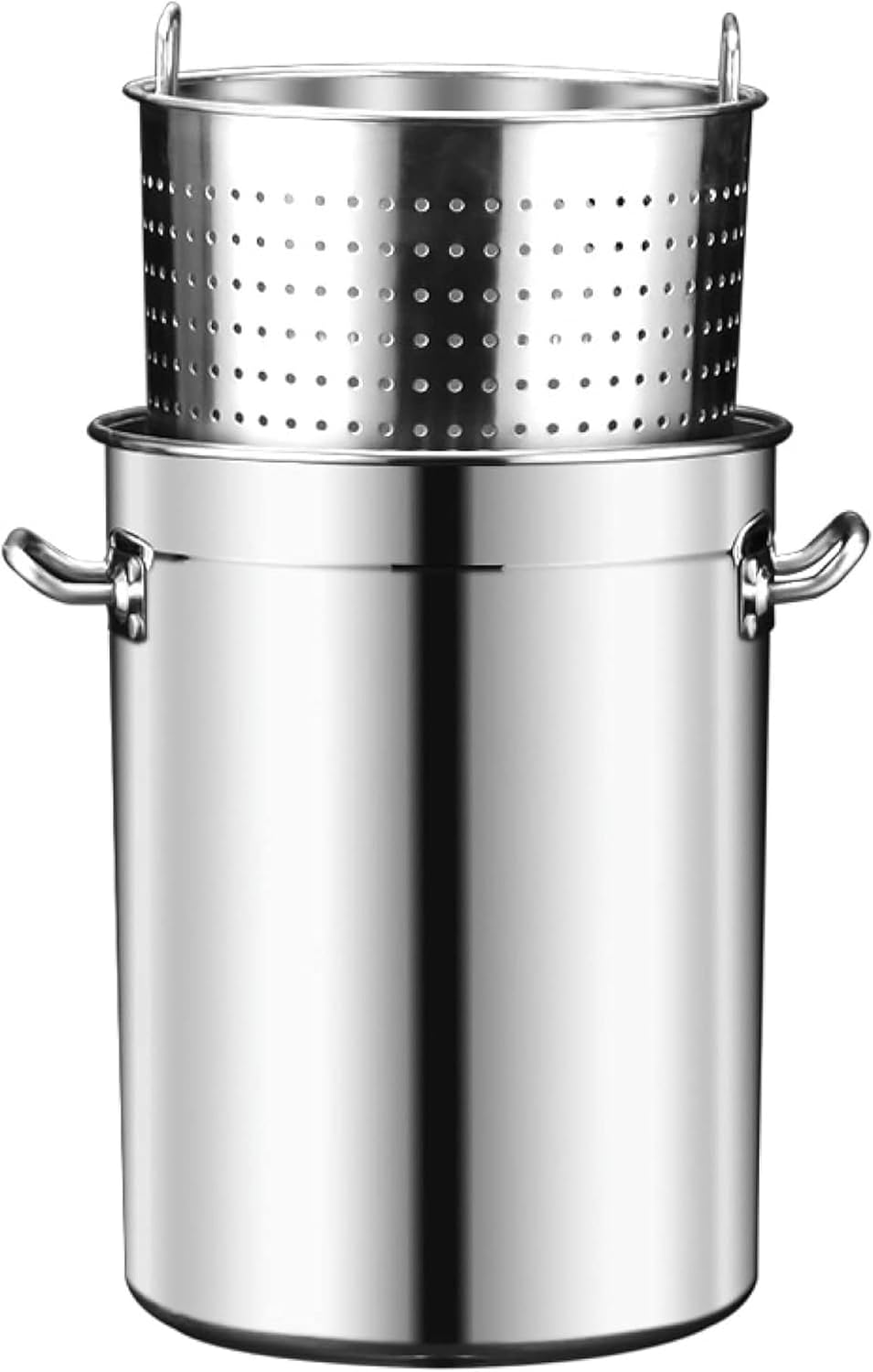 Commercial Grade Large Stock Pot Stainless Steel Dishwasher Safe Stockpot Cookware 27Qt/45Qt/63Qt Crawfish Seafood Boil Pot with Strainer Basket for Boiling and Steaming/Siliver /63Qt(Siliver 63Qt)
