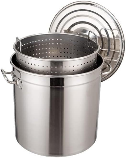Heavy Duty Stainless Steel Stockpot with Riveted Handles - Ideal for Boiling, Steaming, and Canning(45Qt)