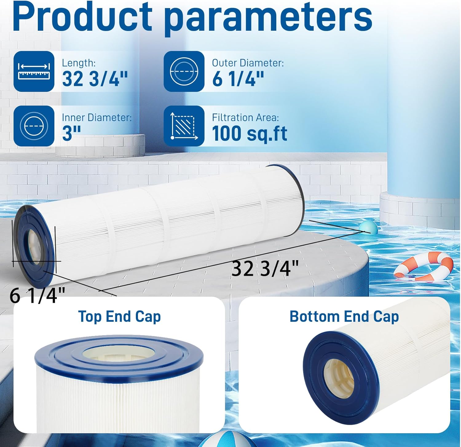 MARGAR 178656 Cartridge Replacement, Compatible with Quad® Pool Filter Pleated Element, 178656 Pool Filter Cartridge, Replace for C-6900 PC-1963 FC-6484, 32 3/4