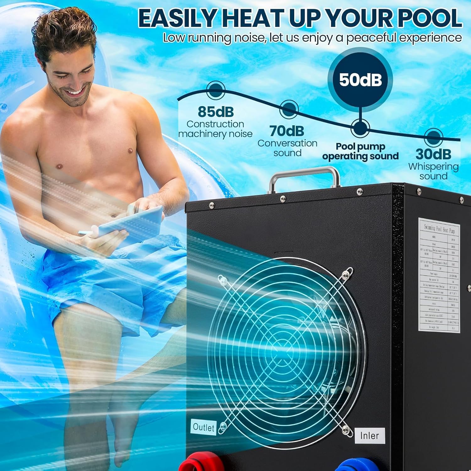 16184 BTU Pool Heater, for 6000 Gallons Above Ground Pools,Swimming Pool Heaters,120V/60Hz with Digital Display Multi-Protection