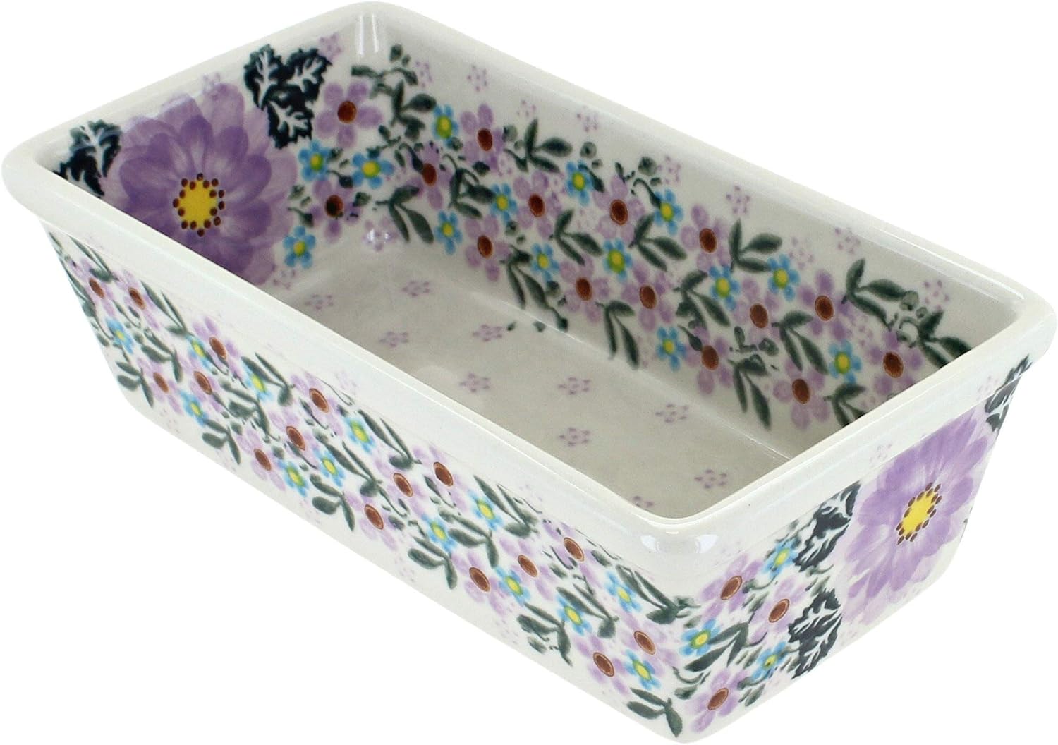 Blue Rose Polish Pottery - Purple Lilac Garden Small Loaf Baker - 8