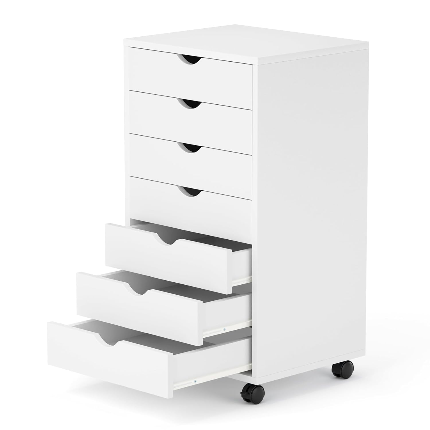 7 Drawer Mobile File Cabinet Under Desk Storage Organization with Wheels Vertical Filing Chest Rolling Wood Small Desk Printer Stand for Home Office, White