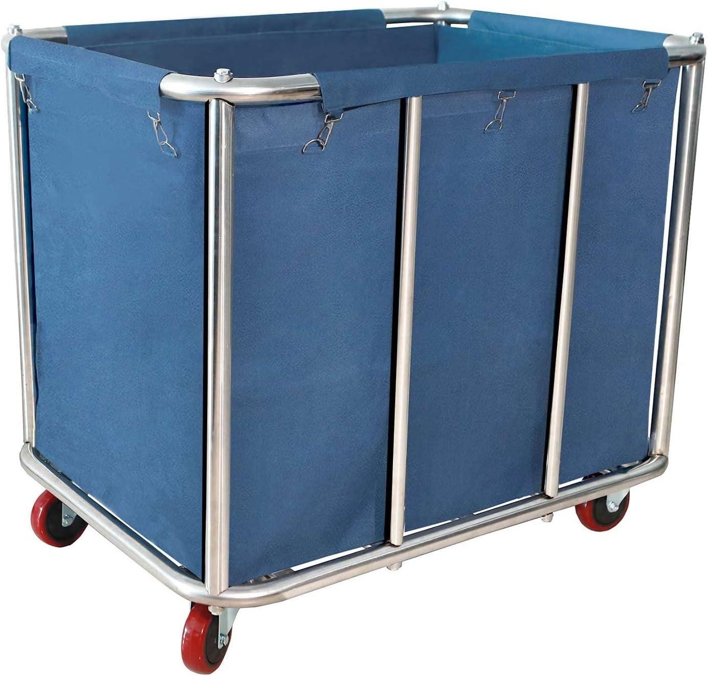 Commercial Laundry Cart with Wheels,11.35 Bushel Large Laundry Cart,Heavy Duty Stainless Steel Commercial Laundry Hampers Laundry Basket with Waterproof Lining,260 Lbs Load