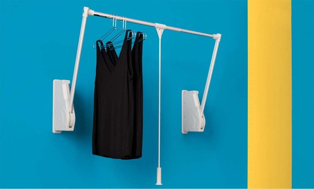 Wood Technology SuperLift Pull Down Closet Rod System, Grey, with Back-wall Mounting Brackets for Wardrobe Storage Made In Italy