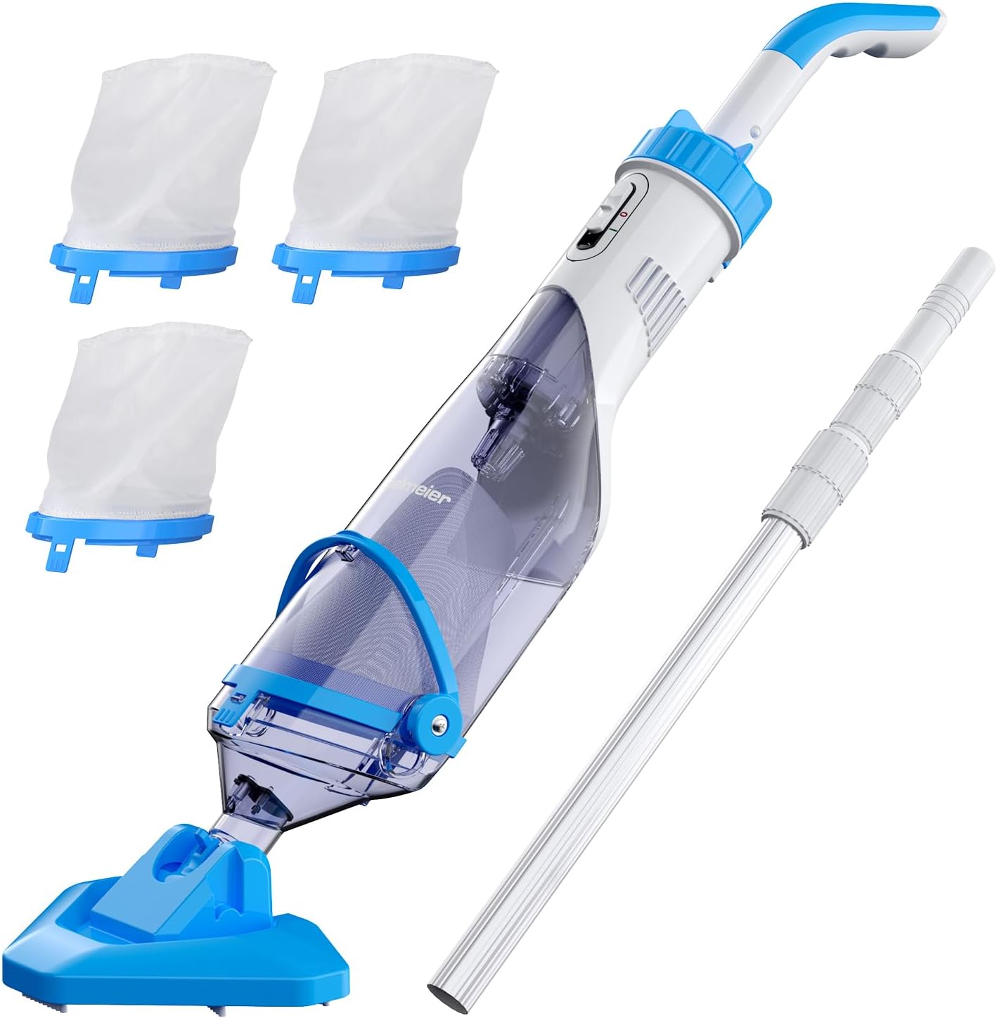 Bielmeier Cordless Pool Vacuum with Telescopic Pole, Handheld Rechargeable Swimming Pool Cleaner, Strong Suction 16 GPM Pool Vacuum for Cleaning Above/In Ground Pools, Spas, and Hot Tubs, CPV