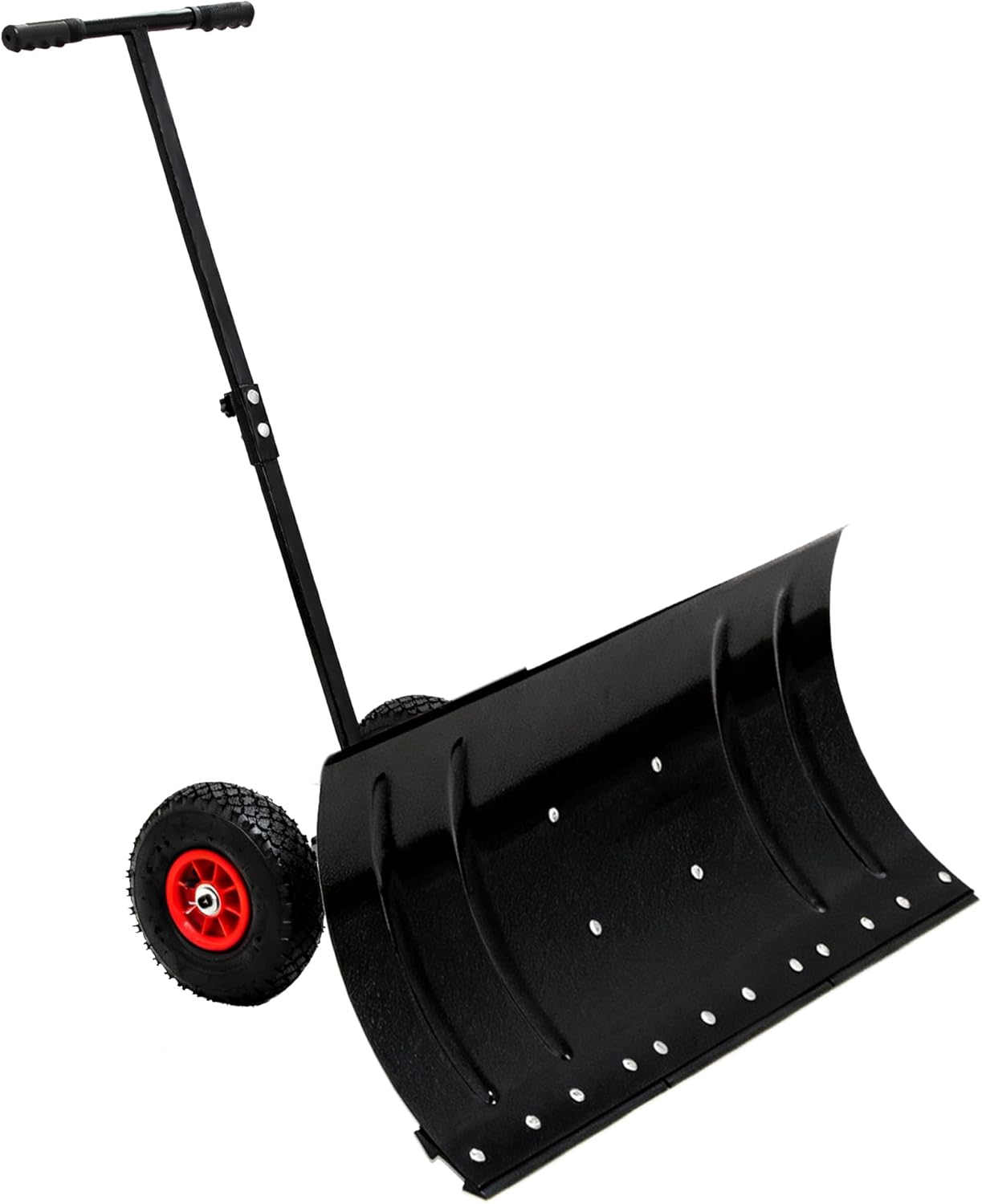 30 Inch Heavy-Duty Metal Snow Pusher with 2 Wheels | Adjustable Handle Angle & Height for Effortless Clearing | Ergonomic Double-Rod Design for Driveway & Sidewalk (29.1