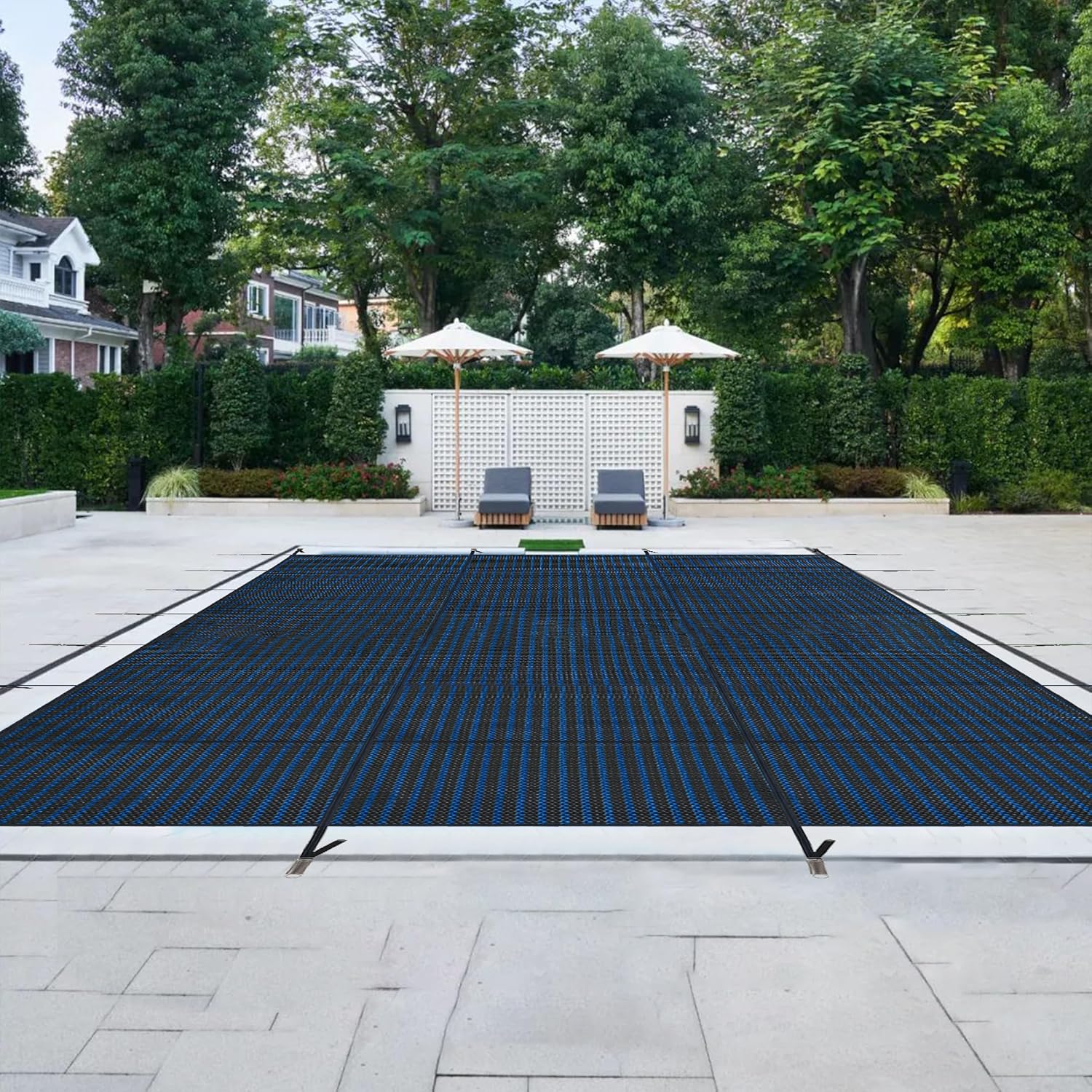 25X45ft Winter Pool Covers for Inground Pools, Pool Safety Covers, Inground Pool Cover, Swimming Pool Cover with Hardware Kit Included, Triple Stitched Mesh, (Blue, Fits 23x43ft Pools)