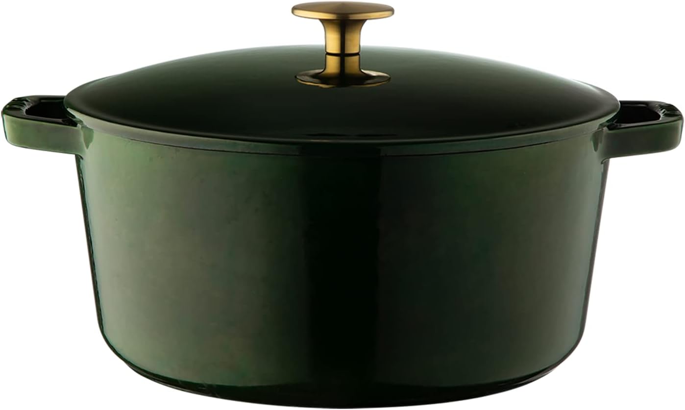 Milo by Kana 3.5-quart Enameled Cast Iron Dutch Oven with Lid | Premium Casserole Cooking Pot | Enamel Coating Inside and Out | Oven Safe and Dishwasher Friendly (Emerald Green with Gold Knob)