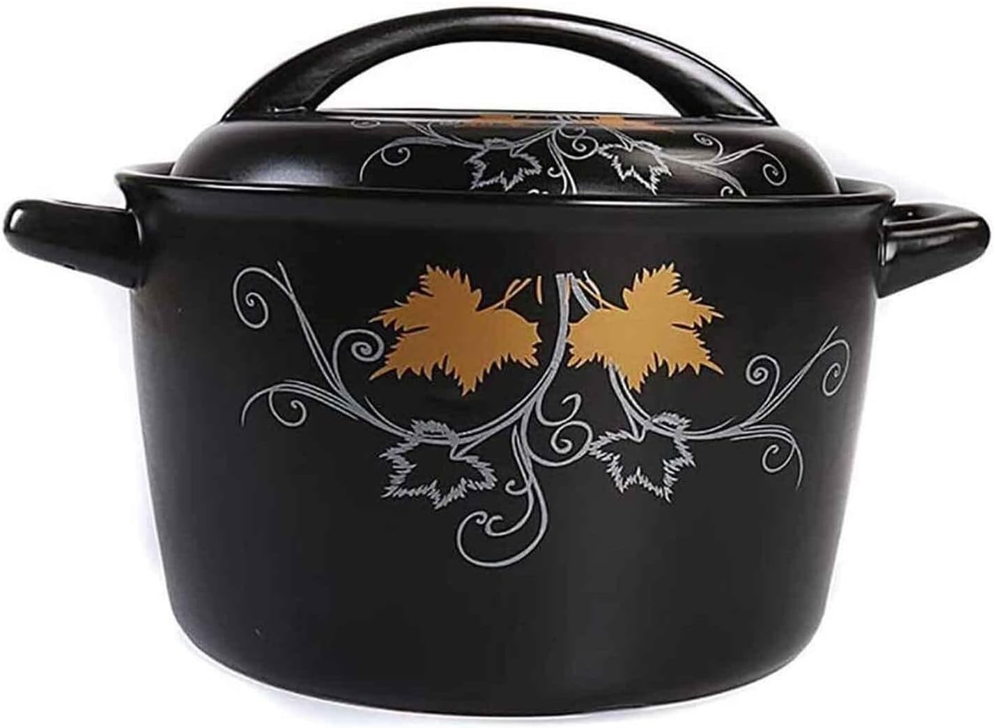 Casserole Dish with Lid, Ceramic Cooking Pot, Heat-Resistant Clay Pot, Non-Stick, Healthy Saucepan, Large Capacity, Stylish Leave Pattern Design