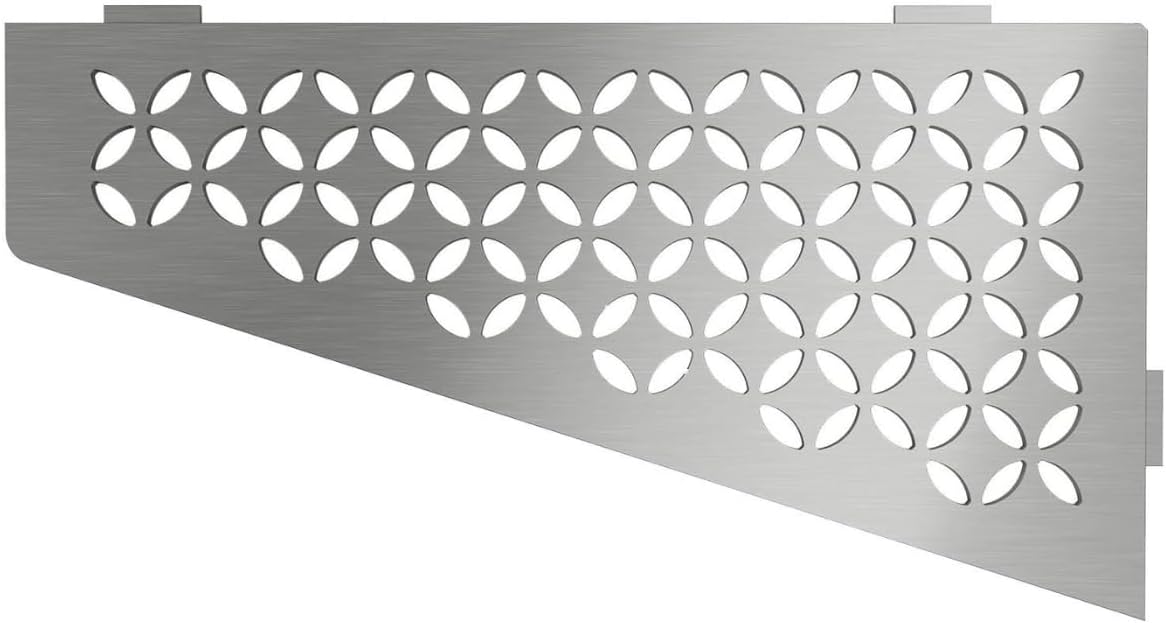 Schluter Quadrilateral Corner Shelf for Tiled Walls - Floral Design, Stainless Steel Material, Brushed Stainless Steel Finish, 3/32” Thick Anchoring Tabs - SES3D5EB