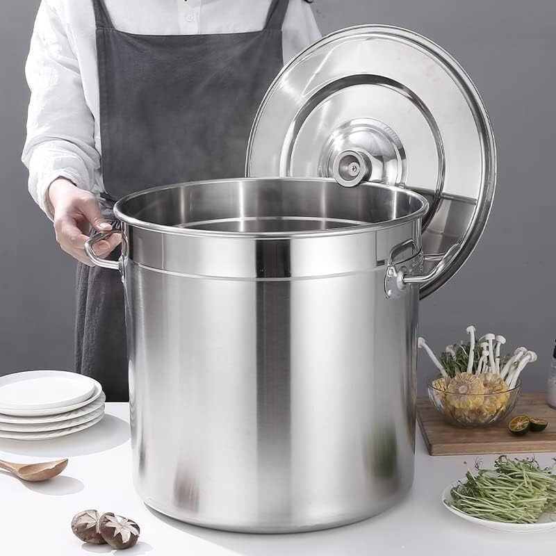 Large Stainless Steel Stock Pot - Deep Turkey Fryer with Strainer Basket and Lid for Outdoor Cooking & Home Brewing(50L/45Qt)