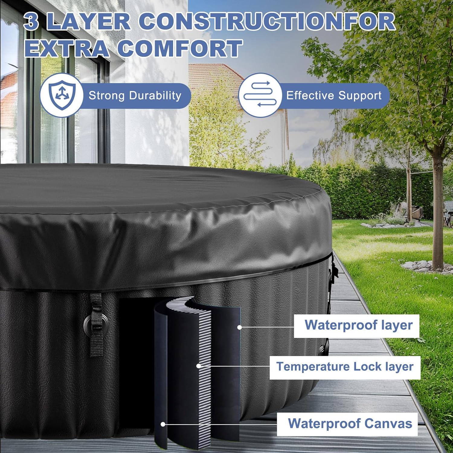 NAIZEA Inflatable Hot Tub - Outdoor Hot Tubs 4 to 6 Person, Portable Blow Up Spa Square Portable Hot Tub, 120 Soothing Bubble Air Jets, Cover