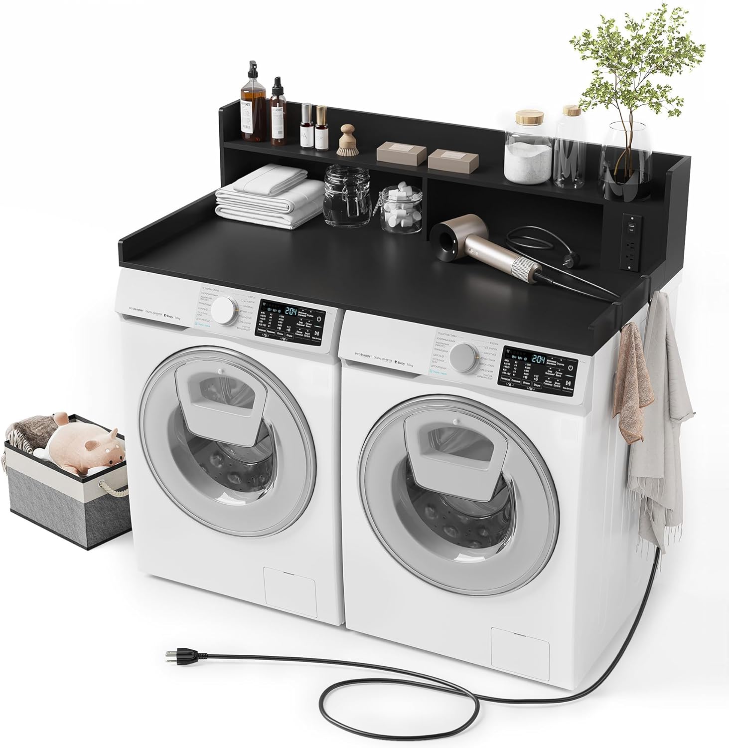 Upgraded 2-Tier Washer and Dryer Countertop with Power Outlet,54