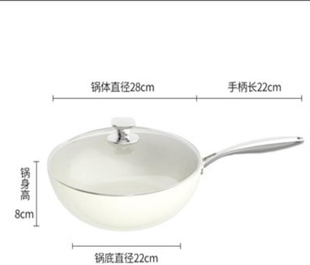 Beici White Glazed Frying Pan, Household Ceramic Non Stick, Flat Bottomed Deep Stove, Universal