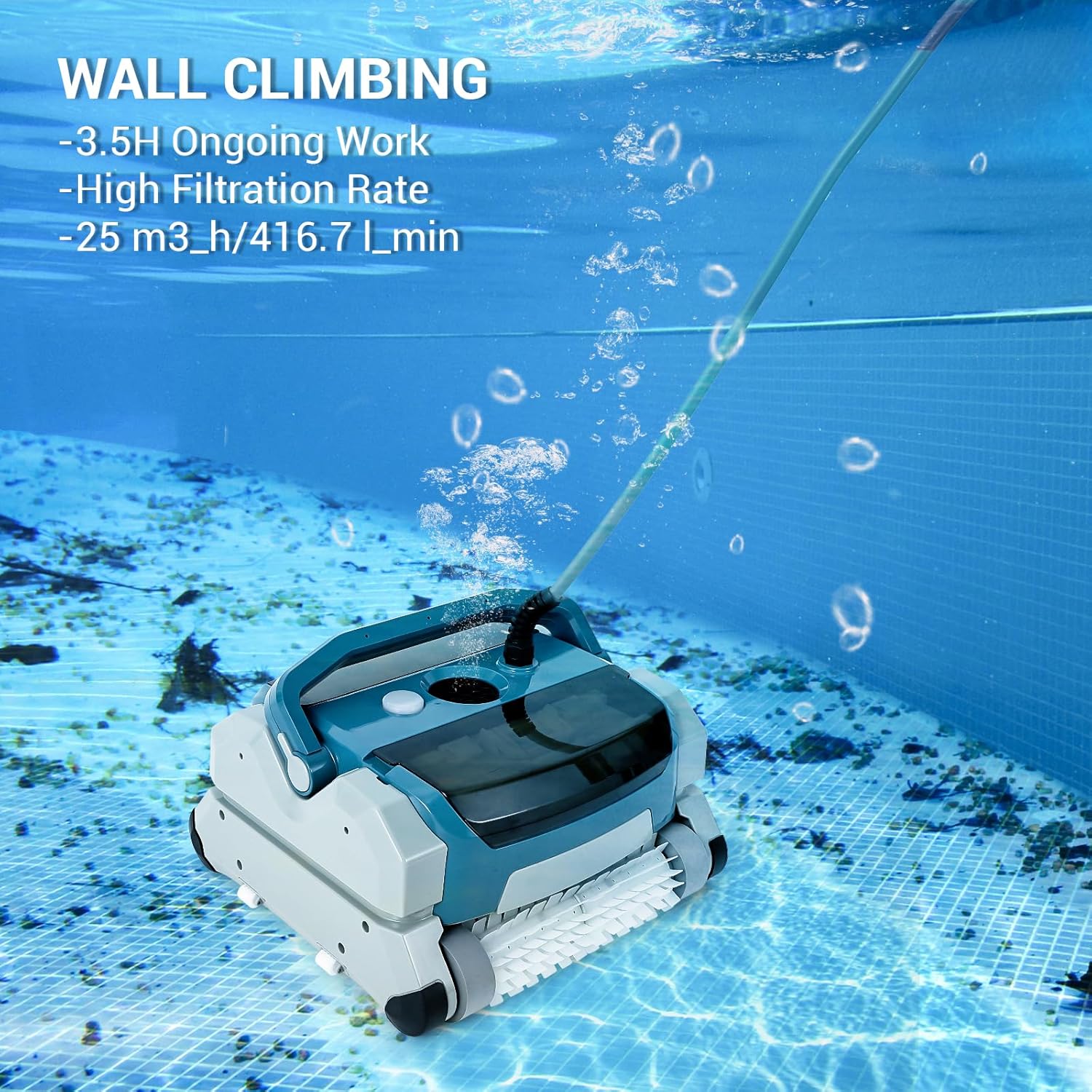 Automatic Pool Vacuum Robot, Cordless Robotic Pool Cleaner with 210 Mins Runtime, Powerful Suction, Fast Charging, Ideal for Swimming Pools up to 900 Sq.ft