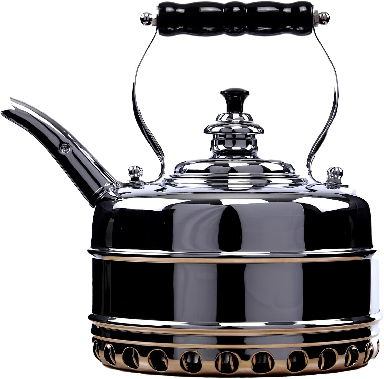 Newey & Bloomer Buckingham No. 3 Tea Kettle, 1.9 Qt. - Solid Copper Body & Chrome-Plated Finish, Heat-Resistant Beechwood Handle - Vintage-Inspired Kitchen Necessity, Gas Stove Compatible