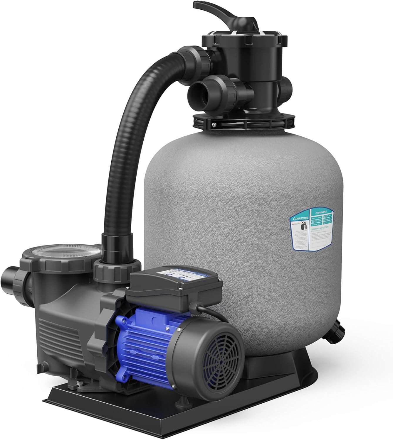 AQUASTRONG 18in Sand Filter Pump for Inground Pool with Timer, 1 HP, Max 6100GPH for Pools Up to 20000GAL, 6-Way Valve, Enhanced Circulation for Crystal-Clear Pool, SFP450