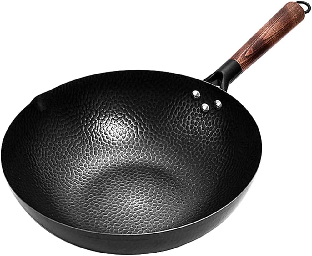 Iron wok,Traditional Handmade pan,Non-coated,Non-stick,For Gas and Induction Cooker (32cm)