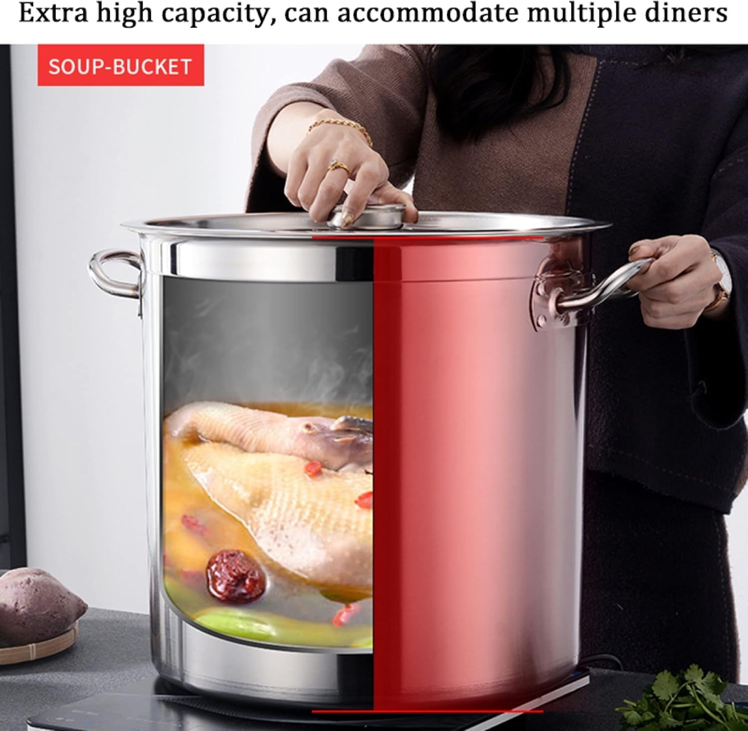Heavy Duty Stainless Steel Stock Pot - Turkey Fryer & Crawfish Pot with Basket for Cooking Crab & Lobster(45Qt)