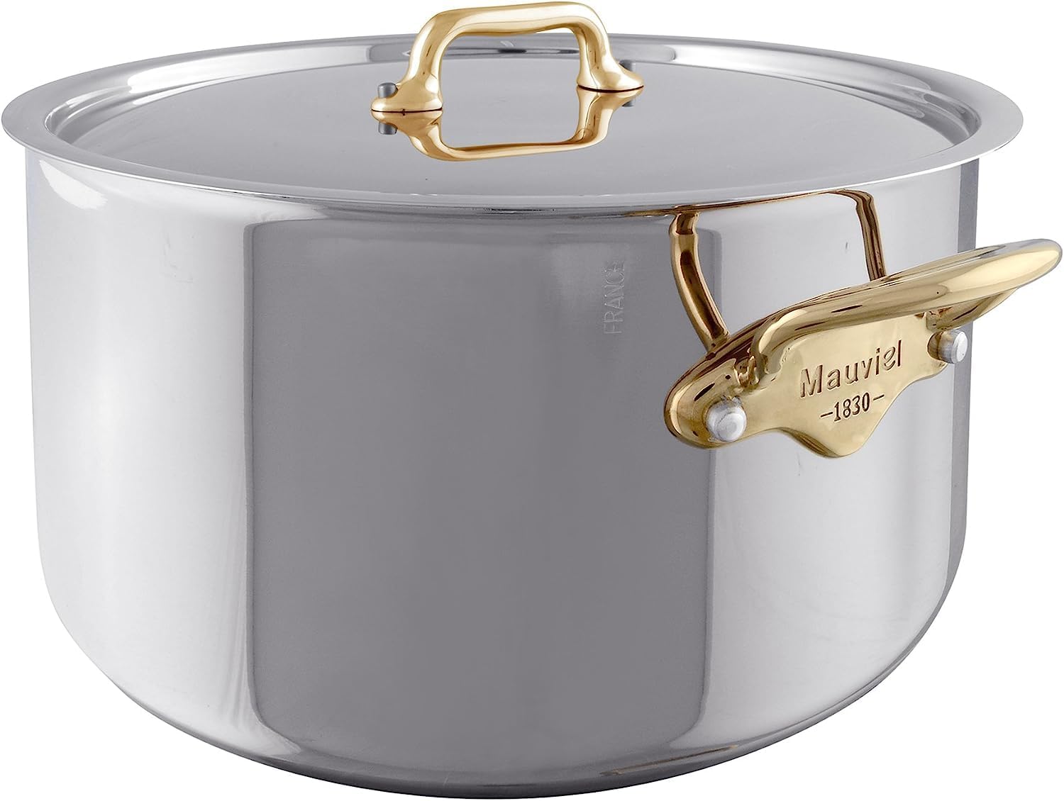 Mauviel M'Cook B 5-Ply Polished Stainless Steel Stewpan With Lid, And Brass Handles, 9.2-qt, Made In France