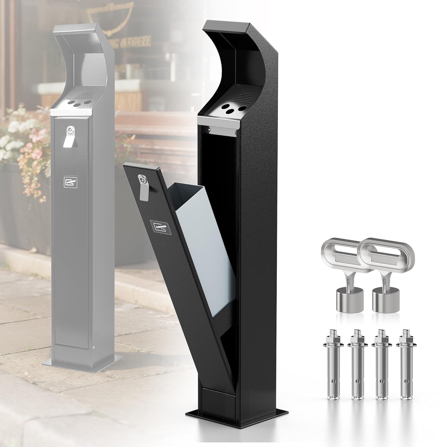 Commercial Trash Can Disposal Outdoor Heavy Duty Outdoor Vertical Trash Can Standing Rubbish Bin for Patios Gardens Hotels Pubs Offices(Black)