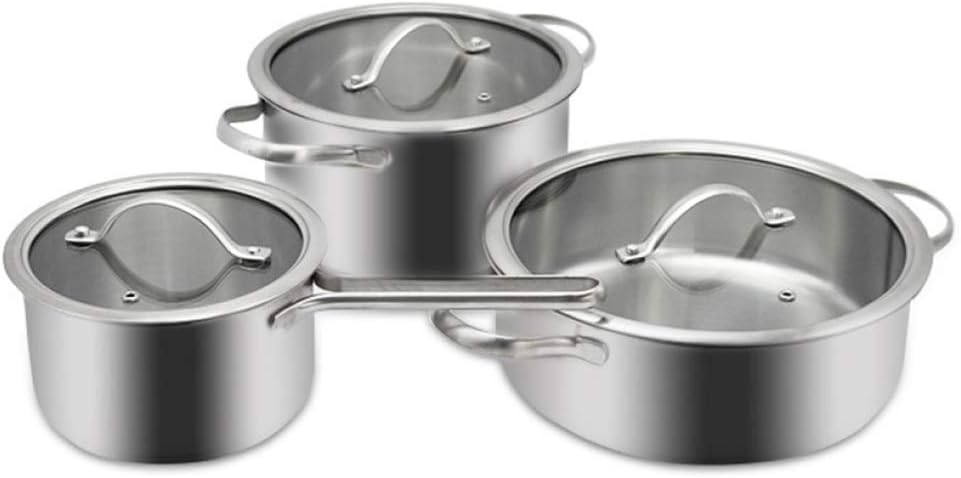 Cooking Pot Non Stick Cookware Sets Stainless Steel Pots and S Frying and Sauceset for Baking Broiling Frying Roasting 3Pcs