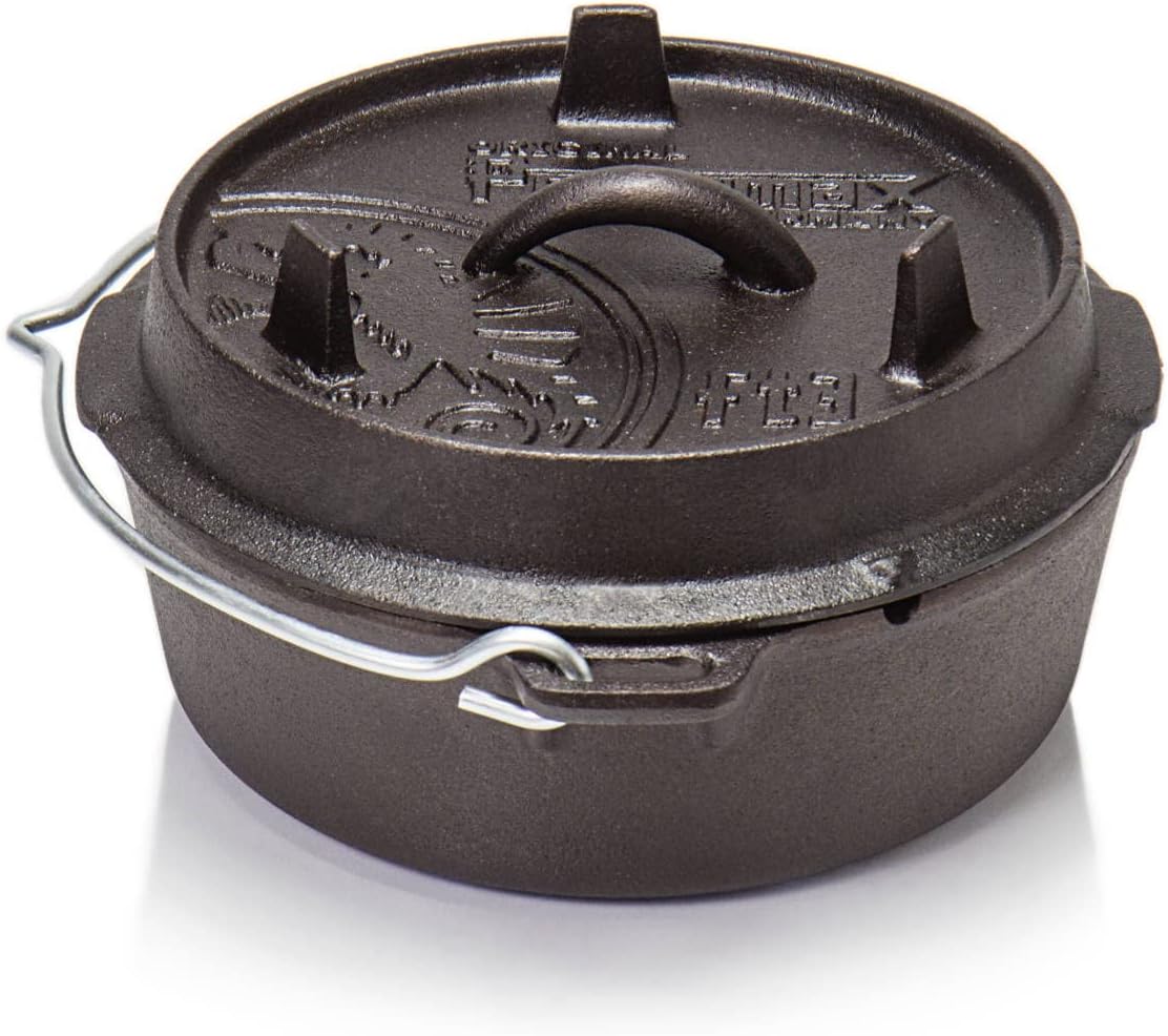 Petromax Cast Iron Dutch Oven for Cooking or Baking Outdoors Over a Campfire or in The Home Kitchen, Pre-Seasoned Cookware Conducts Heat Evenly, Flat Base