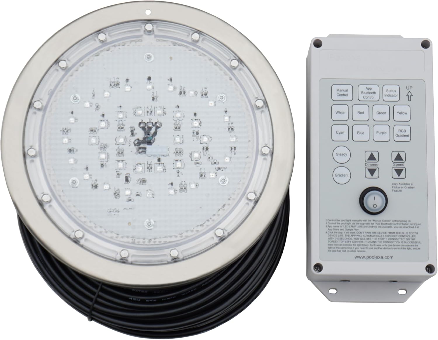 10 Inch LED Multicolor Inground Pool Light – Stainless Steel Housing, 100ft Cord, RGB Controller for Wet Niche