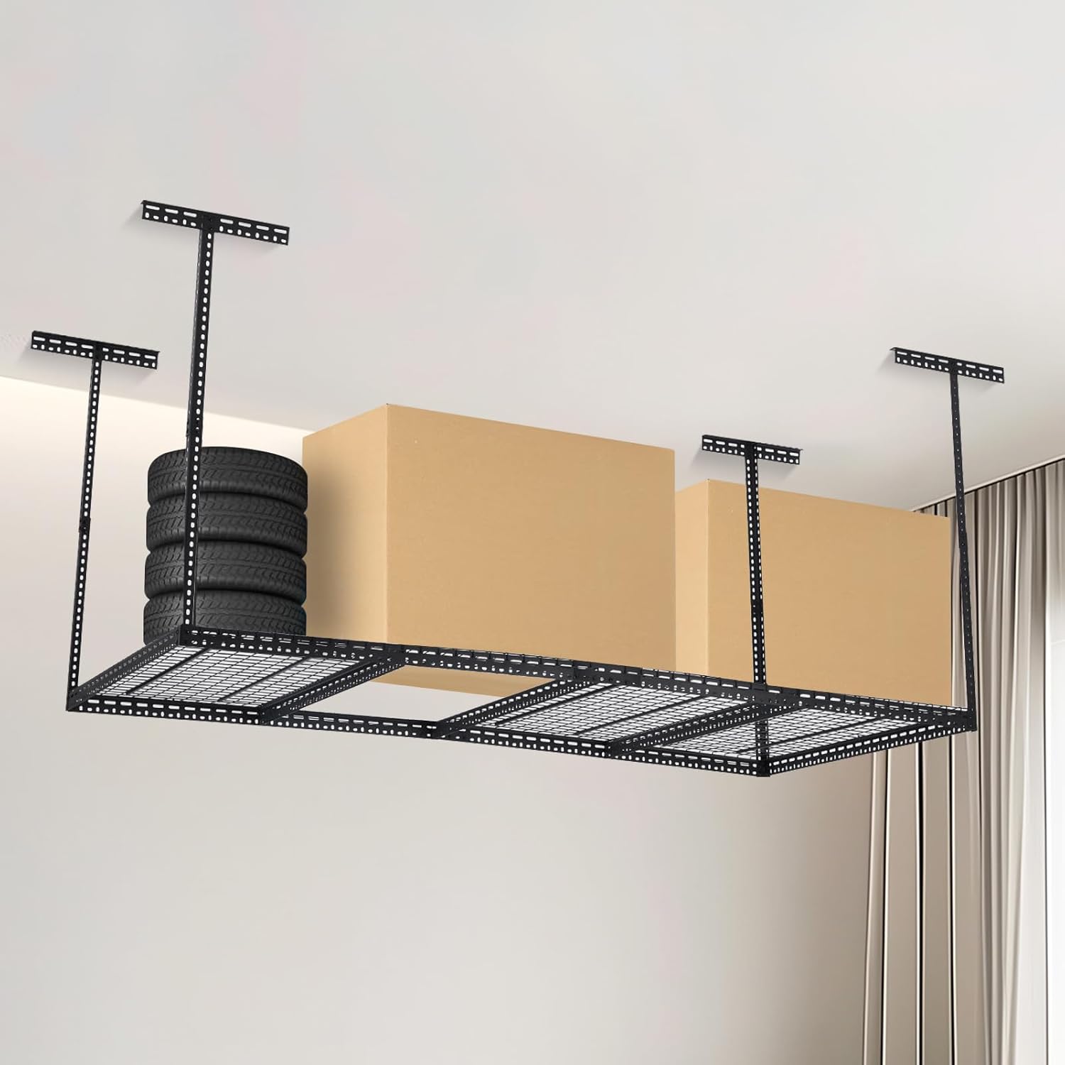 Garage Storage Rack 4x6 ft Overhead Ceiling Mounted Storage Racks Adjustable Garage Storage Organization of Heavy Duty Metal 600Lbs Weight Capacity