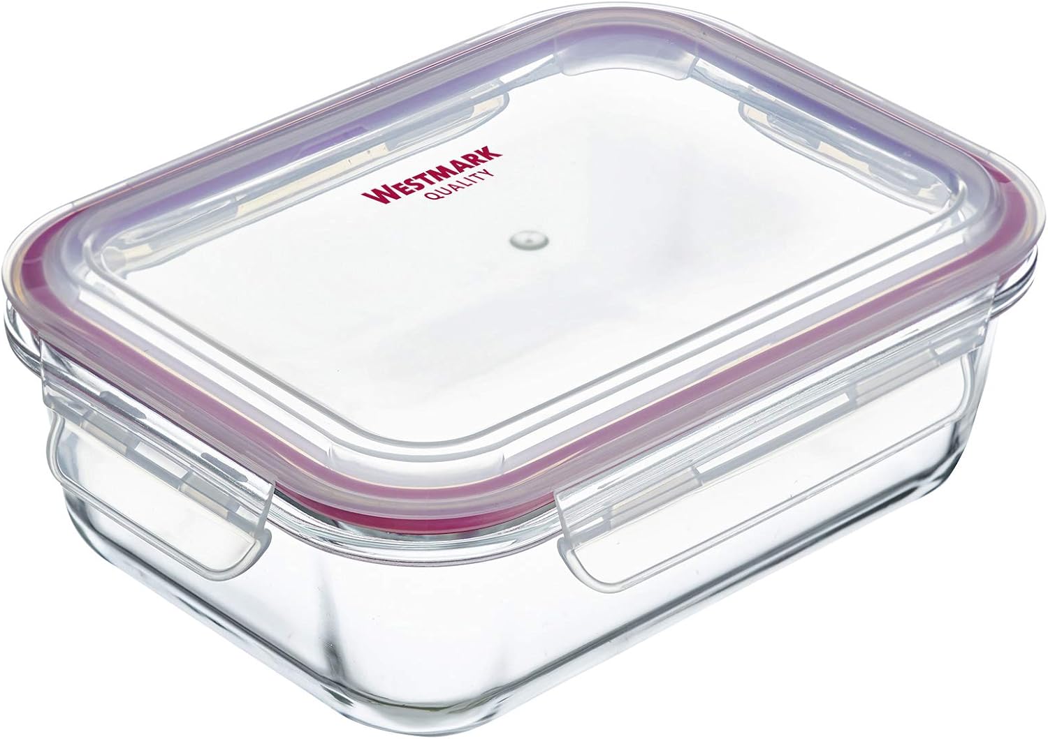 Westmark Glass Food Storage Container with Clip Lid Capacity 1520ml Airtight Freezer Microwave Safe Oven Safe BPA Free Glass/Plastic/Silicone, Clear/Red, 234422E1