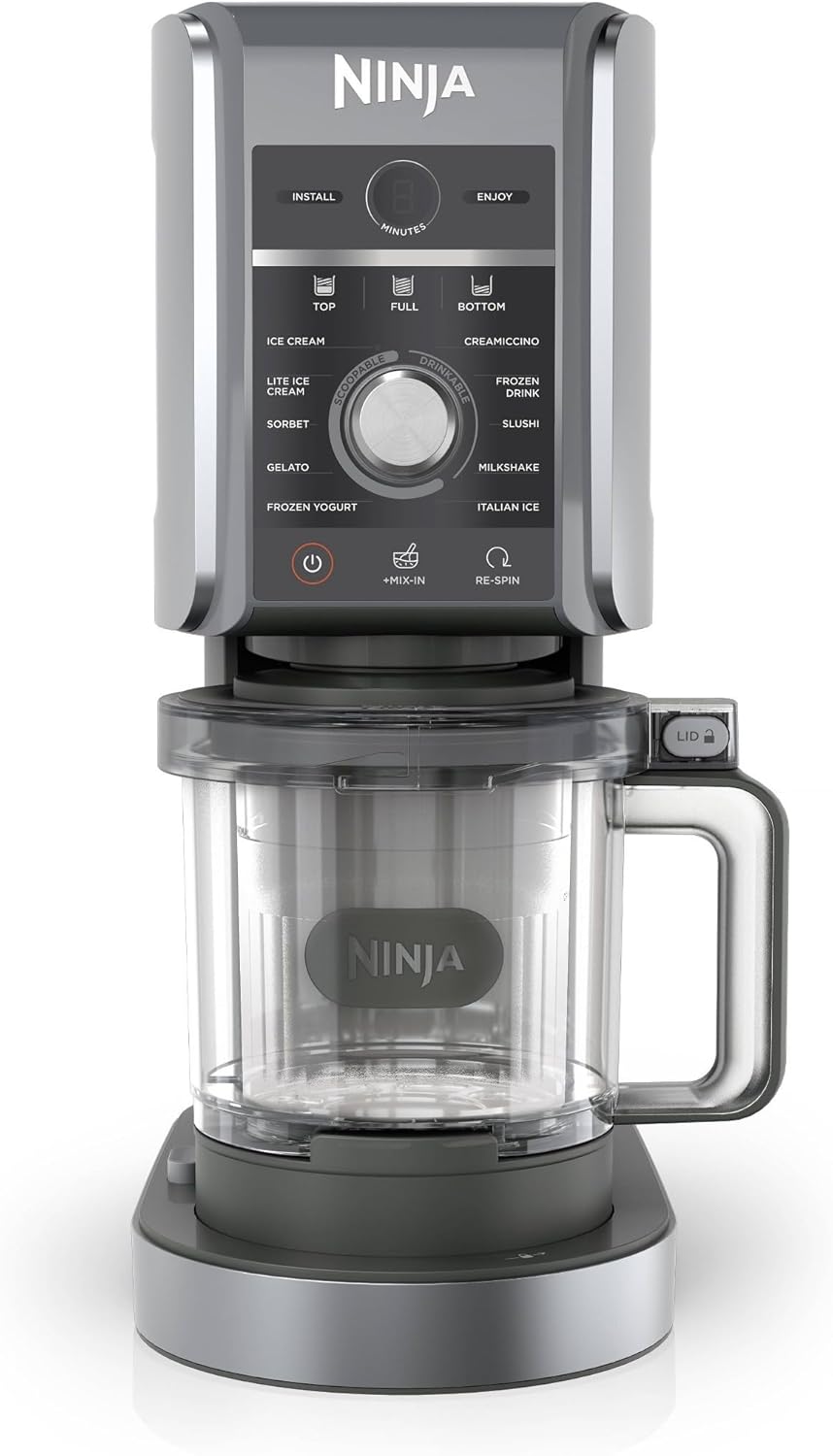 Ninja NC501 CREAMi Deluxe 11-in-1 Ice Cream & Frozen Treat Maker with 2 XL Family Size Pint Containers, Silver (Renewed)