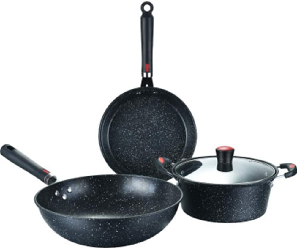3 Pieces Sets There are Soup Pots Wok Frying Kitchen Gourmet Making Made of Thick Iron Non-Scalding Handles Suitable for Various Stoves Easy to Clean St