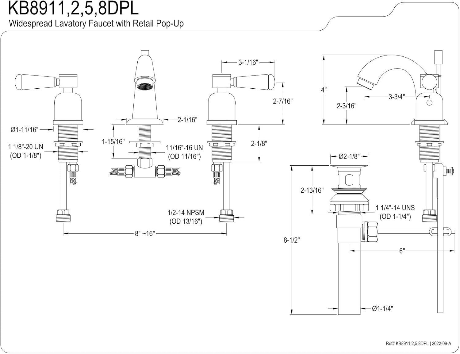 Kingston Brass KB8918DPL Paris 4 to 8