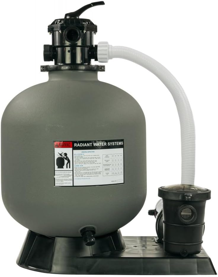 Rx Clear Radiant 22 Inch Swimming Pool Sand Filter System for Above Ground Pools | Includes 1.5 HP Pump, 6-Way Multi-Port Valve & Blue Luster Media | 45 GPM Flow Rate | Filters Pools up to 26,000 Gal