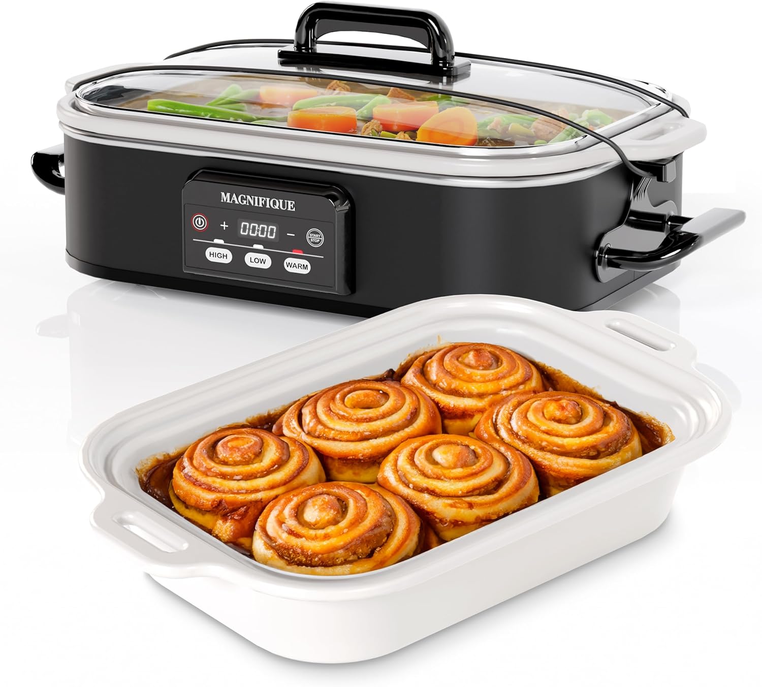 Magnifique 4 Quart Casserole Digital Slow Cooker, Premium Ceramic Bakeware for Oven, Dishwasher Safe Baking Dish, White