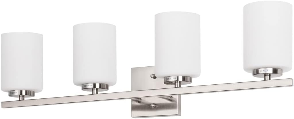 mirrea 28in 4-Light Modern Bathroom Vanity Light with Etched White Glass Shades Brushed Nickel Finished Light Fixture