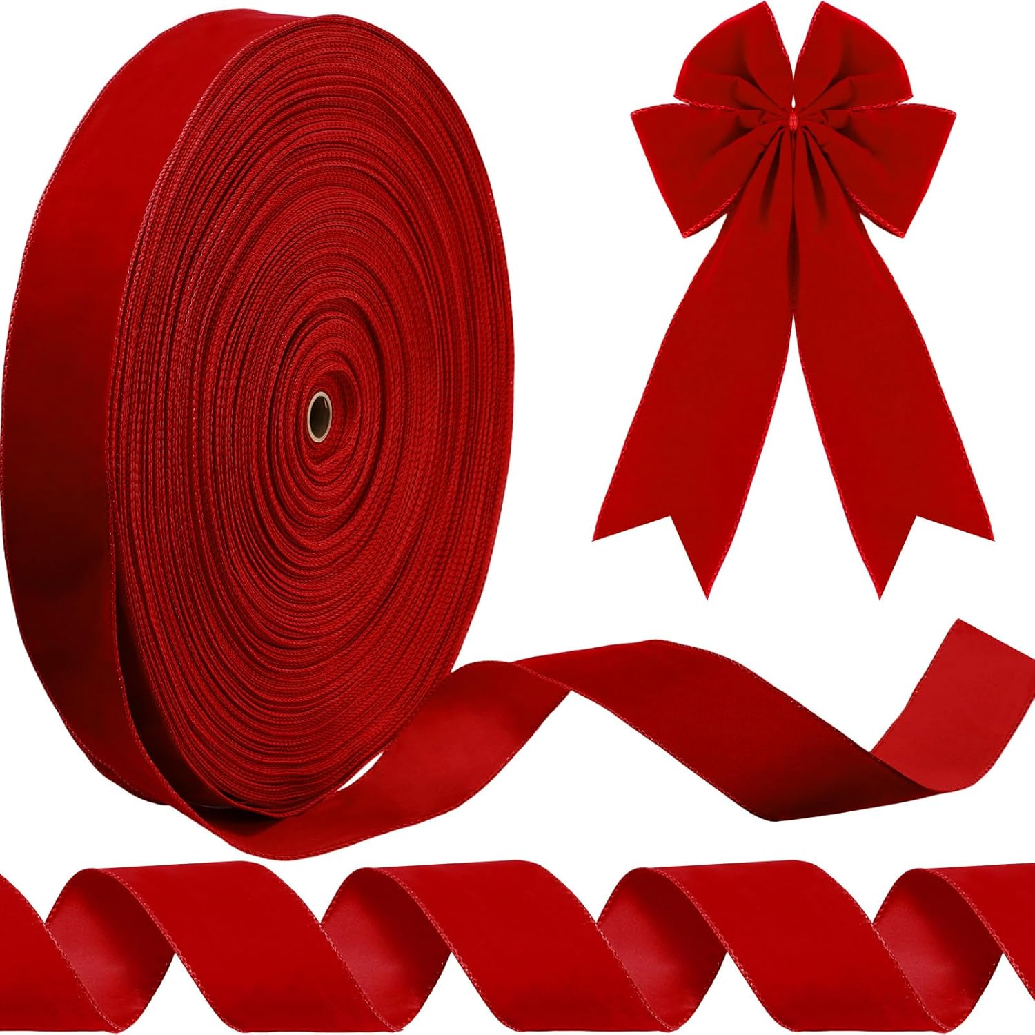 Syhood Christmas Wired Velvet Ribbon with Gold Edge Waterproof Velvet Decoration Ribbon Wrapping for Xmas Wreath Bows Floral Craft Ornaments(2.5 Inch X 300 Yard,Scarlet)